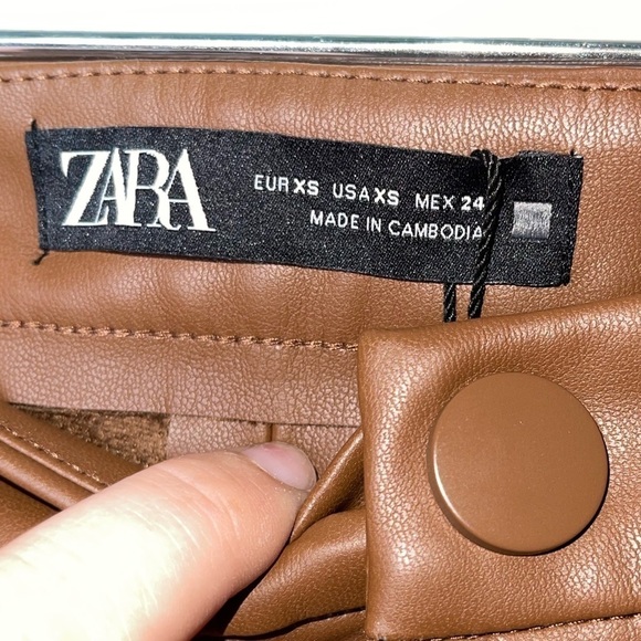 NWT ZARA Camel High Rise Faux Leather Ankle Zip Leggings XS - Picture 8 of 10
